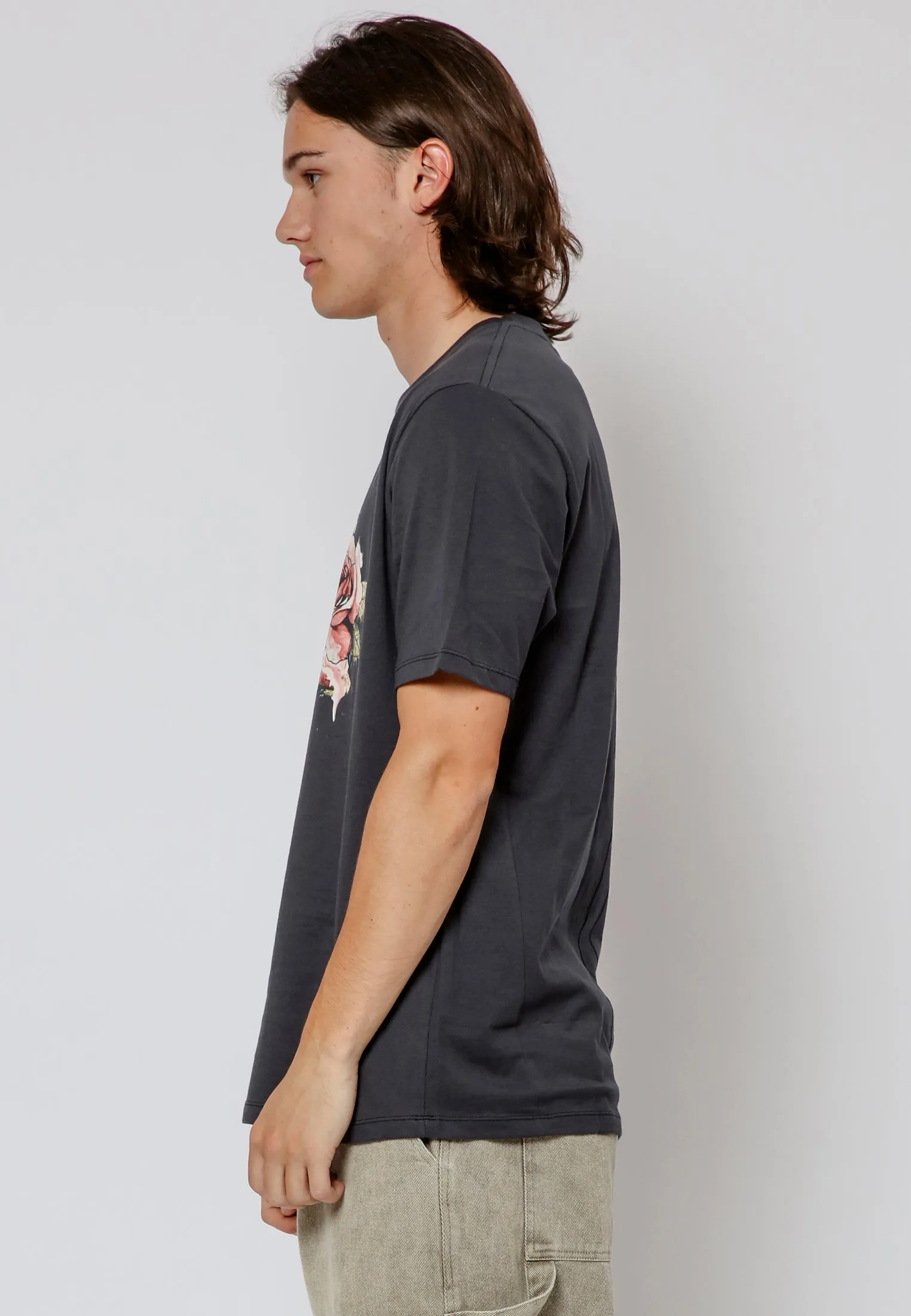 ROSES SKULL T-SHIRT WASHED BLACK