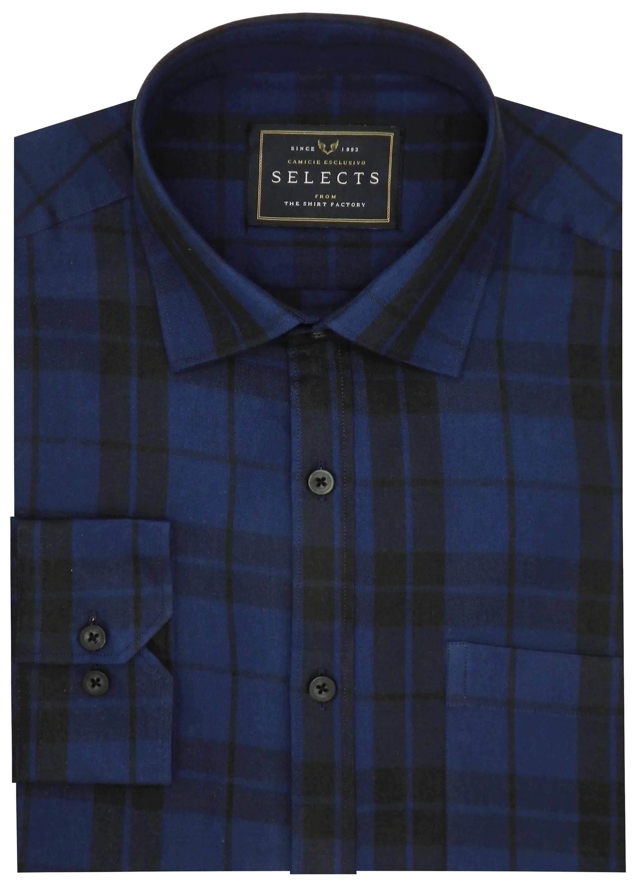 Selects Premium Cotton Twill Check Shirt - Blue (0394)
