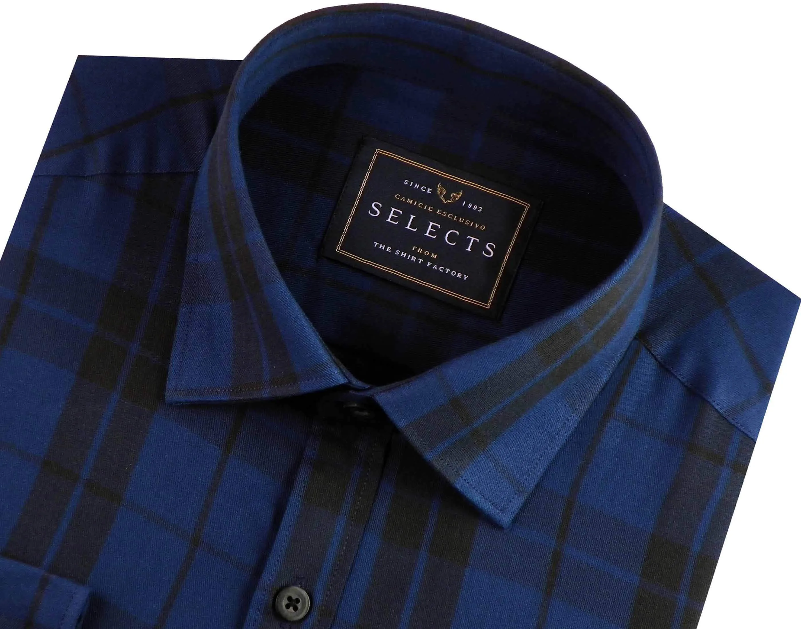 Selects Premium Cotton Twill Check Shirt - Blue (0394)