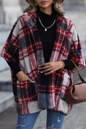Street British Style Plaid Contrast Hooded Collar Outerwear