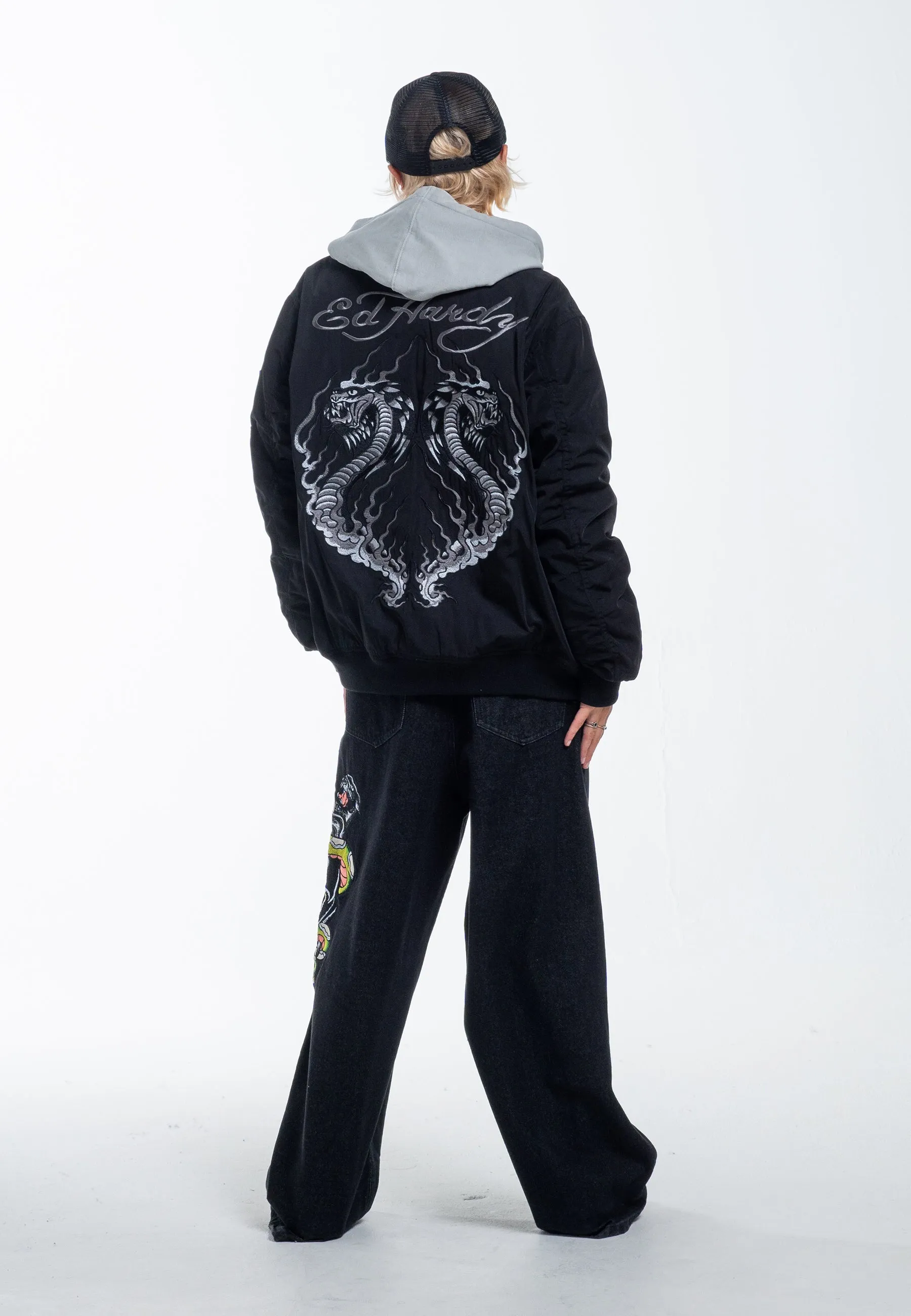 Womens Panther Battle Xtra Oversized Denim Trousers Jeans - Black