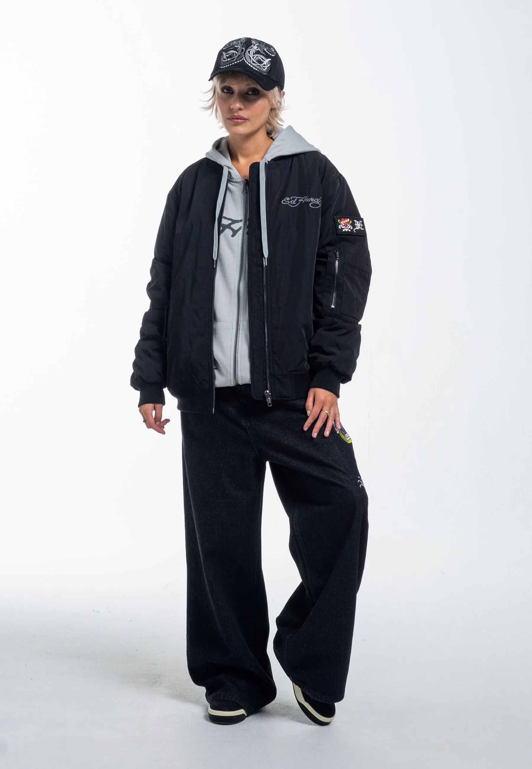 Womens Panther Battle Xtra Oversized Denim Trousers Jeans - Black