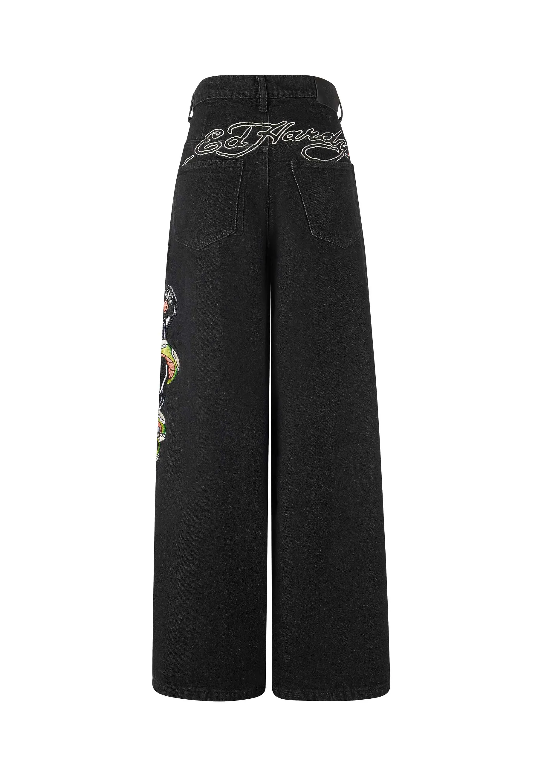 Womens Panther Battle Xtra Oversized Denim Trousers Jeans - Black